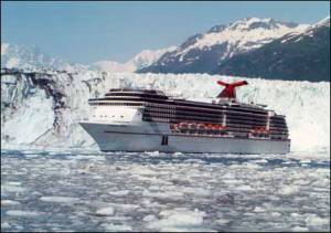 Carnival passengers get an up-close and personal view of a calving glacier